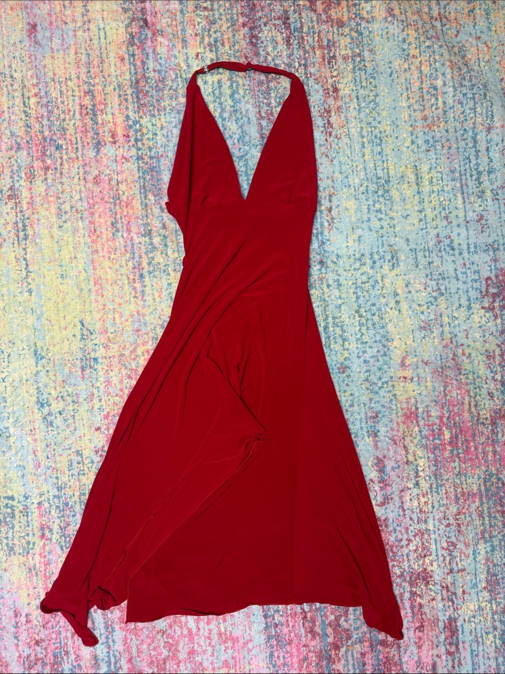Deep V Halter Maxi Dress in Red